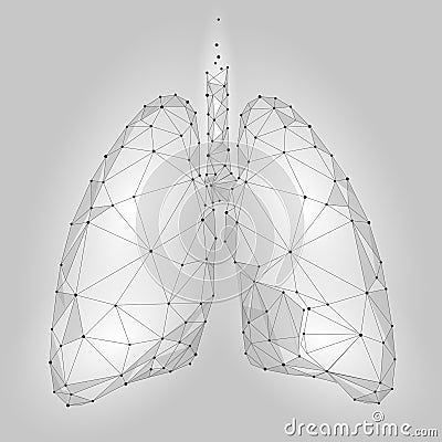 Human Internal Organ Lungs. Low Poly technology design. White Gray color polygonal triangle connected dots. Health medicine icon b Cartoon Illustration