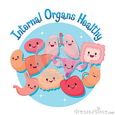 Human Internal Organs, Cartoon Characters Funny Together Vector Illustration