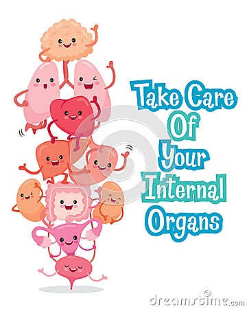 Human Internal Organs, Cartoon Characters Funny Together Vector Illustration