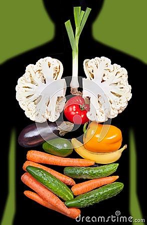 Human internal organs lined with vegetables Stock Photo