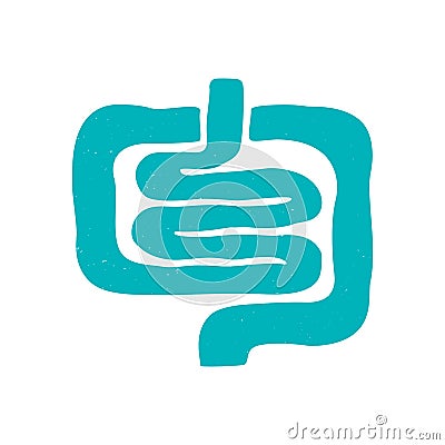 Human intestine icon. Flat hand drawn gut symbol Cartoon Illustration