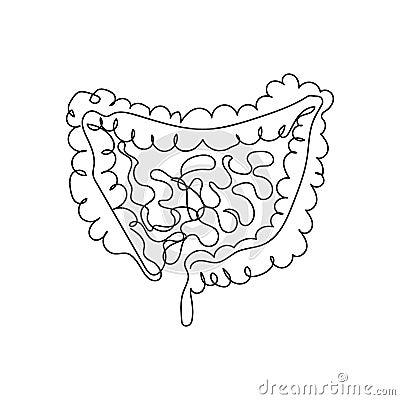 Human intestines one line art. Continuous line drawing of human, internal, organs, intestines, small intestine, large Vector Illustration