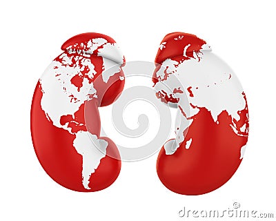 Human Kidneys with World Map. World Kidney Day Concept Stock Photo