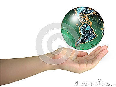 Human lady hand holding world Stock Photo