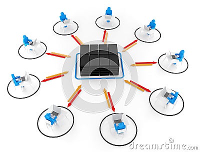 Human and laptop with server NetWork. 3D Image Stock Photo