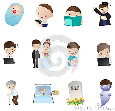Human life icon, from birth to death (vector) Vector Illustration