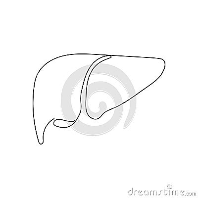 Human liver one line art. Continuous line drawing of human, internal, organs, gastrointestinal tract. Vector Illustration