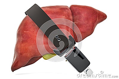 Human liver with safety belt, protect concept. 3D rendering Stock Photo