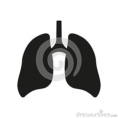 Human Lung Silhouette Icon. Healthy Bronchial Respiratory Organ Glyph Icon. Pneumonia Respiration Illness. Bronchi and Vector Illustration