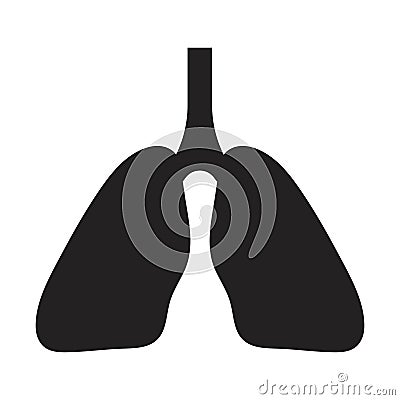 Human lungs black glyph icon. Respiratory system checkup. Silhouette symbol on white space. Solid pictogram. Vector Illustration