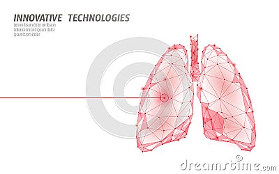 Human lungs laser surgery operation low poly. Medicine disease drug treatment painful area. Red triangles polygonal 3D Vector Illustration