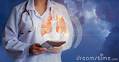Human lungs on the virtual interface. Stock Photo