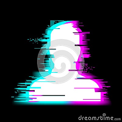 Human man head with glitch face. Anonymous vector icon. Incognito sign. Privacy concept. Gamer profile avatar. Vector Illustration