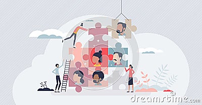 Human management and HR resources for business team tiny person concept Vector Illustration