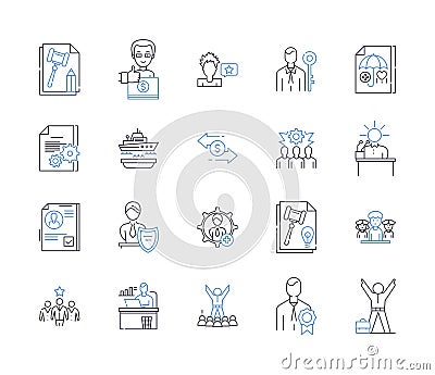 Human management line icons collection. Leadership, Motivation, Collaboration, Diversity, Communication, Empowerment Vector Illustration