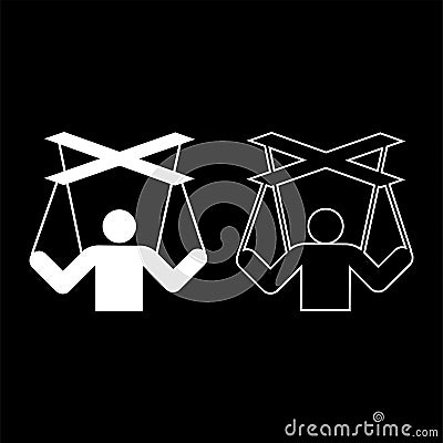 Human manipulation concept Puppet stick man manipulating on string Dependence theme Control people Management executive idea icon Vector Illustration
