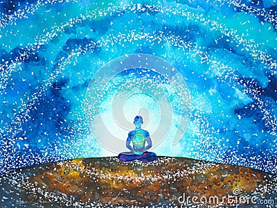 Human meditate mind mental health yoga chakra spiritual healing watercolor painting illustration Cartoon Illustration