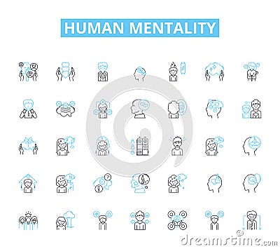 Human mentality linear icons set. Capacity, Perception, Emotion, Intelligence, Instinct, Resilience, Creativity line Vector Illustration