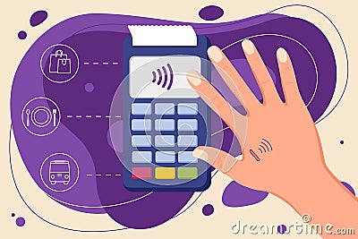 Human microchip implant in hand. NFC implant. Implanted RFID transponder. Payment by hand. Vector Illustration