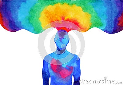 Human mind brain spirit energy connect to the universe power Cartoon Illustration