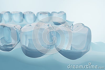 Human molar teeth and gums with blue background Stock Photo