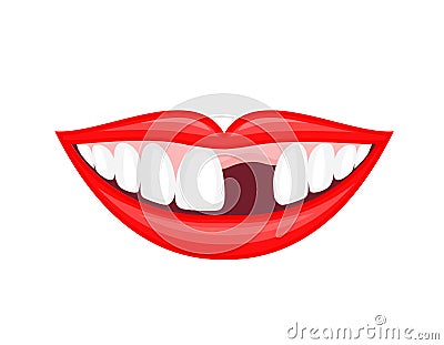 Human mouth with missing tooth. Vector Illustration