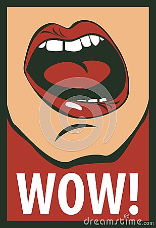 Human mouth screaming wow Vector Illustration