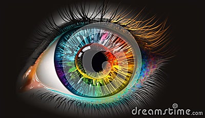Human multicolored iris animation eye concept. Generative AI, Stock Photo
