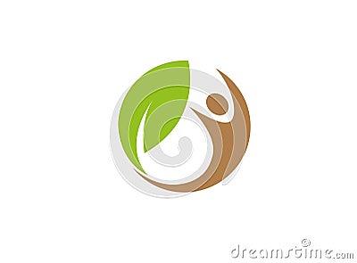 Healthy human nature and leaf in circle for logo design illustration Vector Illustration