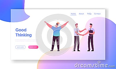 Human Needs, Successful Leader Victory, Business Meeting Landing Page Template. Happy Man in Crown Vector Illustration