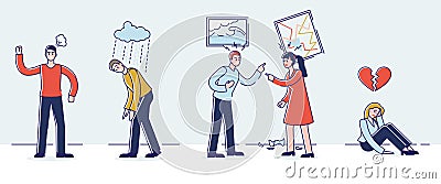 Human Negative Emotions Concept. Group Of Aggressive People With Negative Emotions Quarrelling Vector Illustration