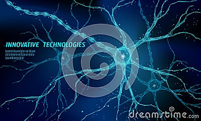 Human neuron low poly anatomy concept. Artificial neural network technology science medicine cloud computing. AI 3D Vector Illustration