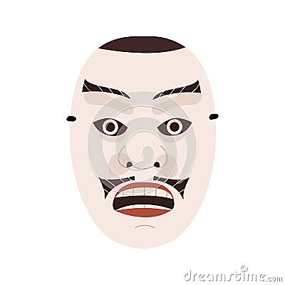 Human noh mask of Ayakashi. Asian face for Japan Kabuki theater. Man head with negative angry evil emotion for Japanese Vector Illustration