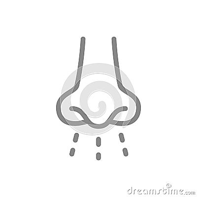 Human nose with and aroma smell line icon. Breath, stench inhalation, respiration Vector Illustration