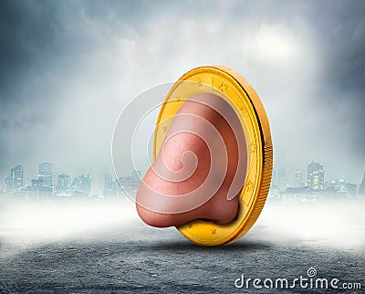 Human nose in the coin Stock Photo