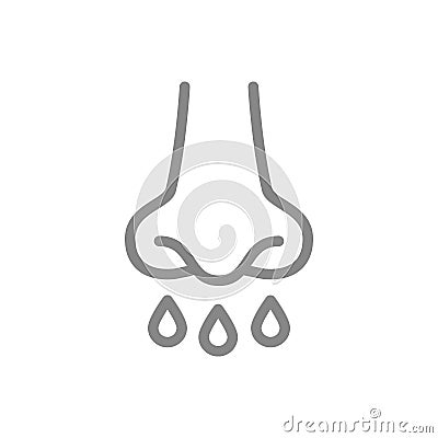 Human nose with snot line icon. Disease of paranasal sinus, sinusitis, runny nose symbol Vector Illustration