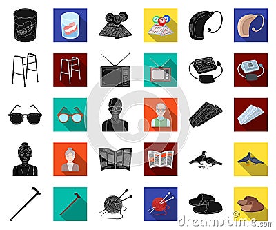 Human old age black,flat icons in set collection for design. Pensioner, period of life vector symbol stock web Vector Illustration