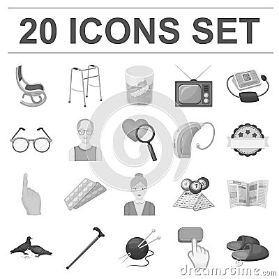 Human old age monochrome icons in set collection Vector Illustration