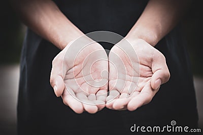 Human open hands. Holding giving showing concept. Male hands as if holding something Stock Photo