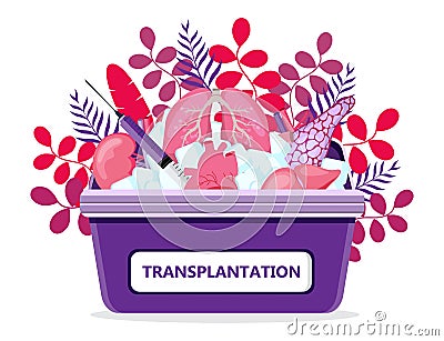 Human organ donor transplantation concept for banner, flyer, medical website. Medical red case with ice. World organ Donor Stock Photo