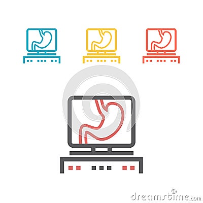 Human Organ Stomach Line Icon on the monitor. Vector Illustration