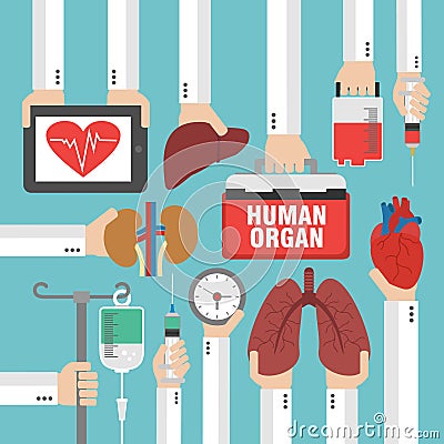 Human organ for transplantation design flat Vector Illustration