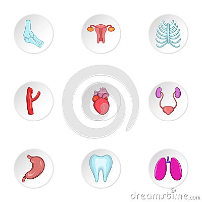 Human organs icons set, cartoon style Vector Illustration