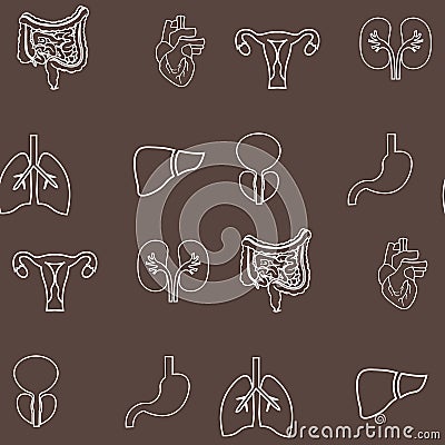 Human organs seamless pattern. Pattern on the medical theme of the organs Lungs, Uterus, stomach, heart, liver Stock Photo