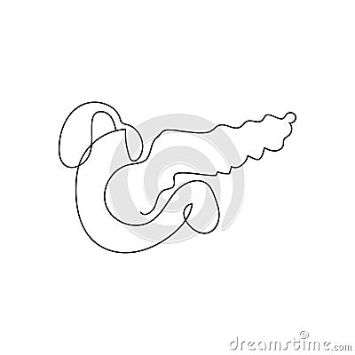 Human pancreas one line art. Continuous line drawing of human, internal, organs, pancreas, gastrointestinal tract Vector Illustration