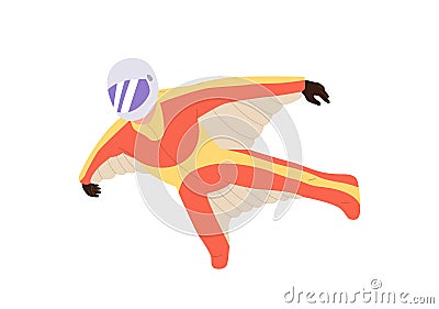 Human person figure cartoon character paragliding in special suit with wings and protective helmet Vector Illustration