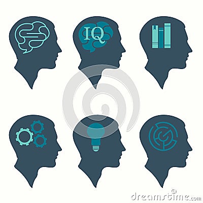 human profile head concept, with brain, bulb, book, labyrinth and gear icon Vector Illustration