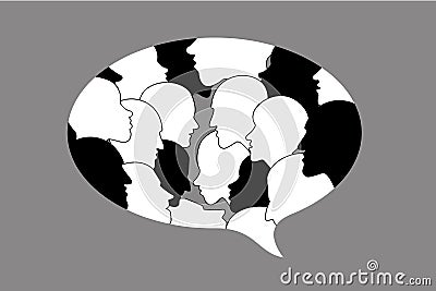 Human profile head discussion in dialogue bubble. Vector Illustration