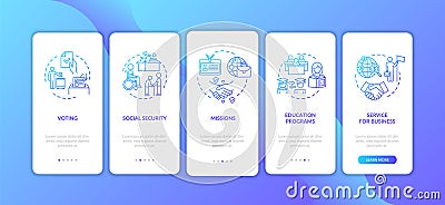 Human protection onboarding mobile app page screen with concepts Vector Illustration