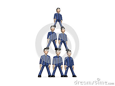 Human pyramid of 3D Cartoon characters Stock Photo